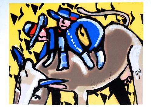Herman Brood - "Bulls Ride (stier)", Antiek en Kunst, Kunst | Litho's en Zeefdrukken, Verzenden