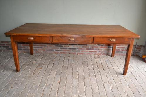 Prachtige grote antieke eiken eettafel met zes laden 220x93, Antiek en Kunst, Antiek | Meubels | Tafels, Verzenden