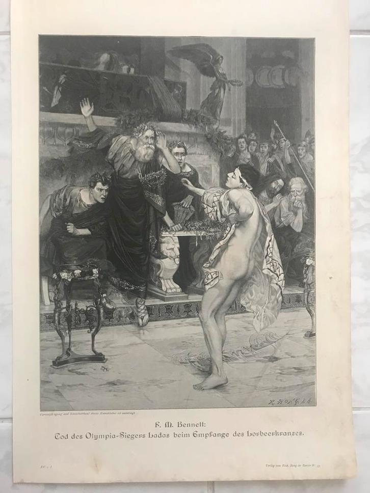 Frank Moss Bennett: Tod des Olympia Siegers Ladas, 31x23cm., Antiek en Kunst, Kunst | Etsen en Gravures, Ophalen of Verzenden