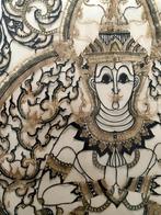 Buddha Thailand handsnijwerk uit leer/stof, , in lijst, Ophalen of Verzenden, Zo goed als nieuw