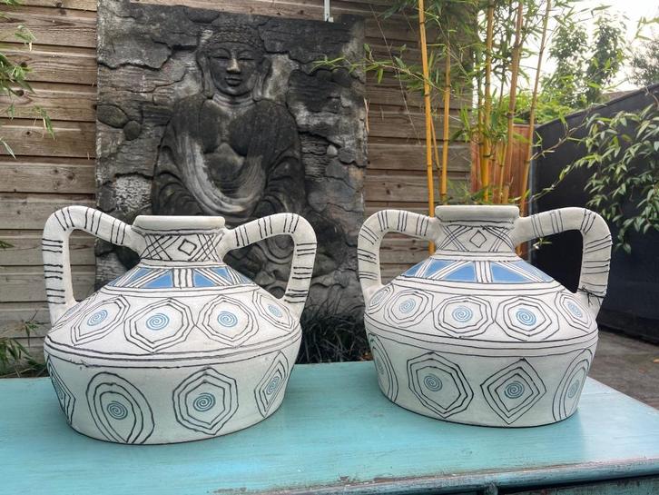 Indiase vaas India handwerk terracotta 40 cm bij oren groot, Huis en Inrichting, Woonaccessoires | Vazen, Nieuw, Overige kleuren