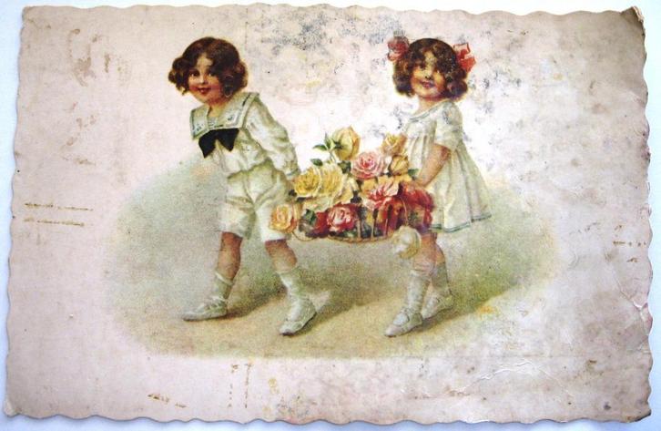 Prent als Ansichtkaart (31,5 x 48 cm) c1913 NL neppostzegel, Antiek en Kunst, Kunst | Litho's en Zeefdrukken, Ophalen of Verzenden