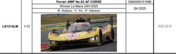 Ferrari 499P winnaar Le Mans hypercar 2025 Looksmart 1:12 beschikbaar voor biedingen