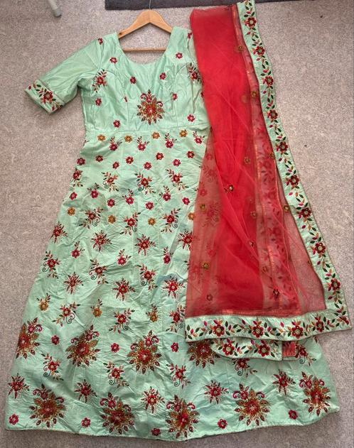 Indiase Jurk Mintgroen Maat 44/46, Kleding | Dames, Jurken, Zo goed als nieuw, Maat 42/44 (L), Groen, Onder de knie, Ophalen of Verzenden