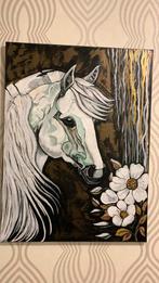 Schilderij: Elegant Paard met Bloemen Aaltje Wals eigen werk, Ophalen of Verzenden