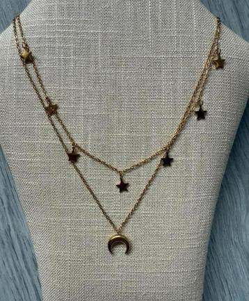 Gouden 2-in-1 Maan & Sterren Ketting beschikbaar voor biedingen