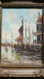 Oud olieverf platbodem in de haven Smits, Antiek en Kunst, Ophalen