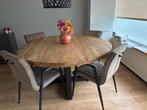 Ronde Eettafel mangohout - Industrieel met 4 mooie stoelen, Ophalen, Rond, Zo goed als nieuw, Vier personen