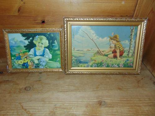 Brocante lijsten jongen en meisje, Antiek en Kunst, Curiosa en Brocante, Ophalen of Verzenden
