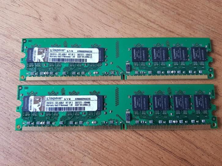 2 x 1 GB Kingston KVR800D2N5K2/2G DDR2 RAM-module. , Computers en Software, RAM geheugen, Zo goed als nieuw, Desktop, DDR2, Ophalen of Verzenden