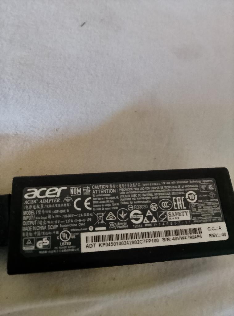 AC/DC Adapter, Computers en Software, Laptop-opladers, Ophalen of Verzenden, Gebruikt, Acer