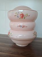 Vintage Roze Lampenkap met Bloemen, Gebruikt, 25 tot 50 cm, Ophalen of Verzenden, Crème