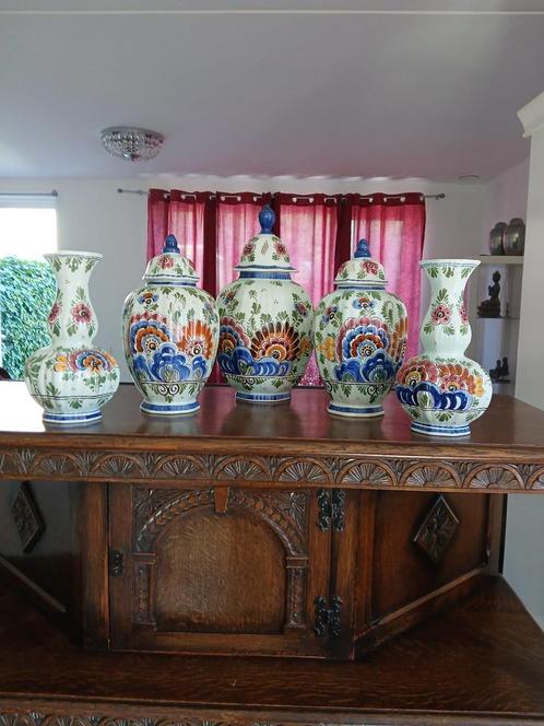 Delfts Polychroom Vazen Set - Hollandse Keramiek, Antiek en Kunst, Antiek | Keramiek en Aardewerk, Ophalen