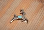 Zilveren jaren 60 broche hert met turkoois, Verzenden, Zo goed als nieuw, Zilver, Zilver