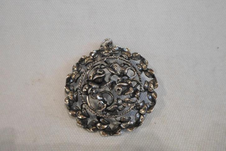 Zilveren hanger Rozen Groot Rond, Sieraden, Tassen en Uiterlijk, Antieke sieraden, Hanger, Zilver, Ophalen of Verzenden