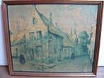 Oleografie stadsgezicht, straatje in Brugge - Julien Celos, Antiek en Kunst, Ophalen of Verzenden