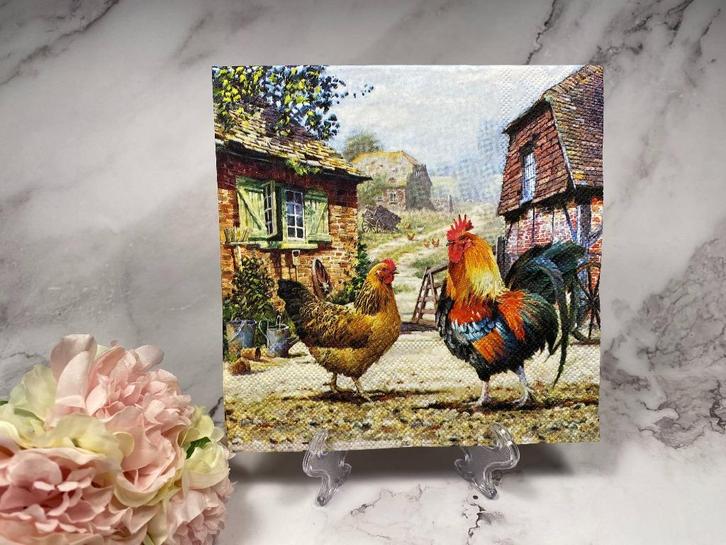 knutsel servetten Kip en haan / boerderij decoupage nr 561, Hobby en Vrije tijd, Knutselen, Nieuw, Materiaal, Ophalen of Verzenden