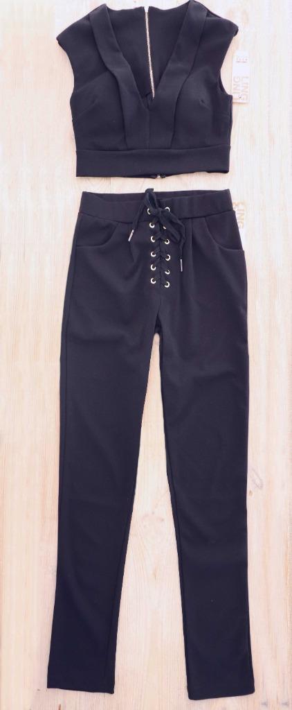 Broek elastische band+ crop top zwart, 1 maat (36/38) nieuw, Kleding | Dames, Broeken en Pantalons, Nieuw, Maat 38/40 (M), Zwart