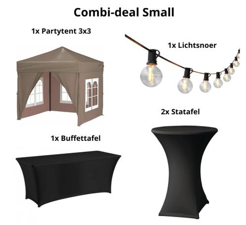 Huren Combi-deal Small | Partytent, statafel, buffettafel, Hobby en Vrije tijd, Feestartikelen | Verhuur, Nieuw, Overige, Ophalen
