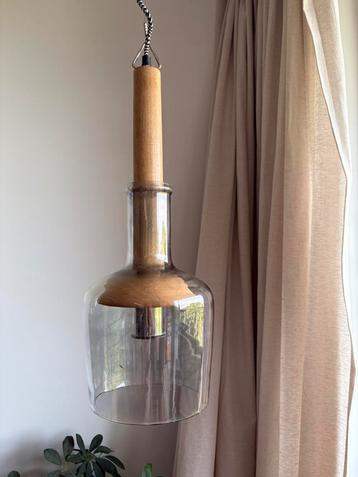 Plafondlamp van hout en glas beschikbaar voor biedingen