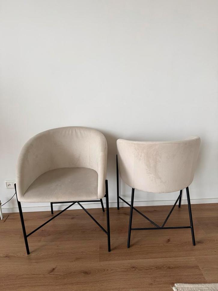 Loods5 Creme Eetkamerstoelen - Set van 2, Huis en Inrichting, Stoelen, Gebruikt, Twee, Stof, Wit, Ophalen of Verzenden