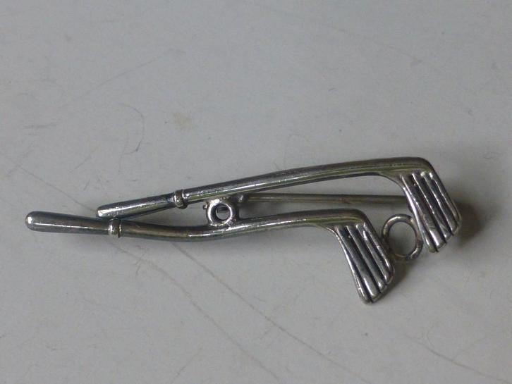 Zilveren Broche i.v.v. twee Golfclubs, Sieraden, Tassen en Uiterlijk, Antieke sieraden, Ring, Zilver, Verzenden