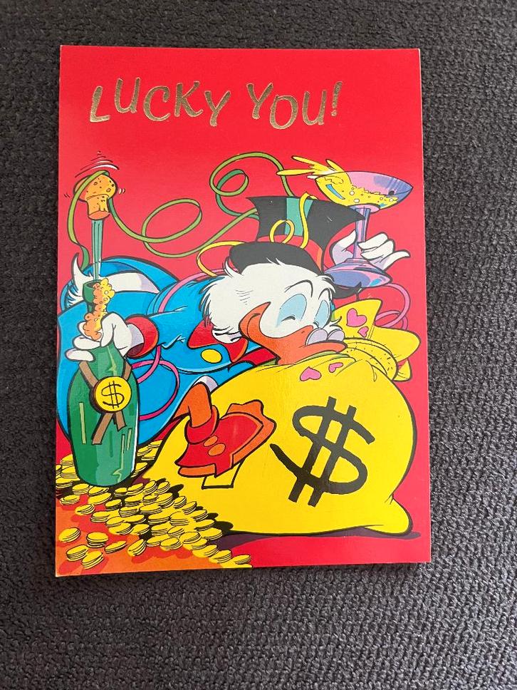 Postkaart Donald Duck Lucky you, Verzamelen, Poppetjes en Figuurtjes, Zo goed als nieuw, Verzenden