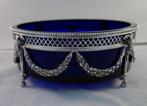 Zilveren Jardinière met Blauw Glazen Binnenbak, Ophalen of Verzenden