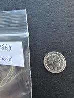 Dubbeltje 1863 Willem III, Koning Willem III, Zilver, Ophalen of Verzenden, 10 cent