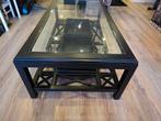 Zwarte rofra  salontafel met  glasplaat en opbergruimte, Huis en Inrichting, Gebruikt, 100 tot 150 cm, Minder dan 50 cm, Rechthoekig