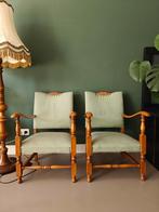 Massief houten fauteuils met zacht groene bekleding, Antiek en Kunst, Ophalen