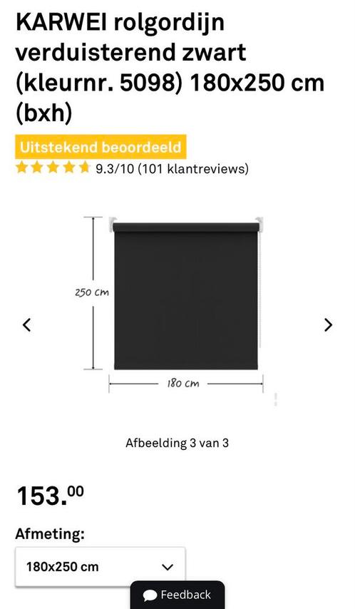 Rolgordijn zwart verduisterend 180x250 cm, Huis en Inrichting, Stoffering | Gordijnen en Lamellen, Nieuw, 200 cm of meer, 150 tot 200 cm