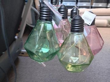 4 gekleurde glazen LED-tuinlampen op batterij met drukknopje beschikbaar voor biedingen