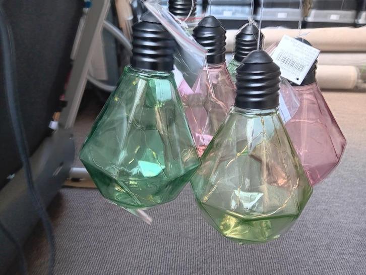 4 gekleurde glazen LED-tuinlampen op batterij met drukknopje, Huis en Inrichting, Lampen | Overige, Nieuw, Ophalen of Verzenden