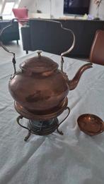 Koperen/messing theepot met onderstel en lekbakje, Antiek en Kunst, Antiek | Koper en Brons, Ophalen of Verzenden