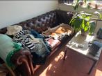 Bruin leren bank 3 persoons, Chesterfield achtig, Huis en Inrichting, Banken | Bankstellen, Gebruikt, Driepersoons, Ophalen of Verzenden
