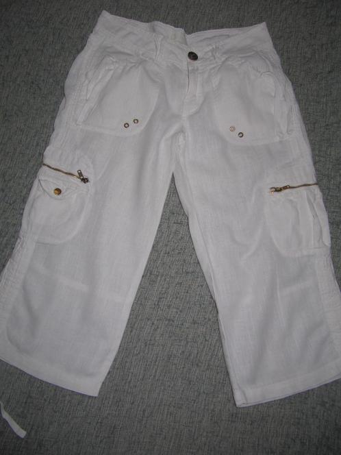 Witte linnen broek maat 36, Kleding | Dames, Broeken en Pantalons, Zo goed als nieuw, Maat 36 (S), Wit, Ophalen of Verzenden