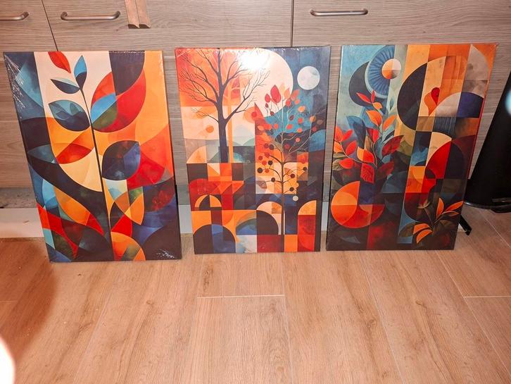 Nieuw 3-luik wandschilderij Haïti - Kleurrijk Canvas 40x60cm, Antiek en Kunst, Kunst | Overige Kunst, Ophalen of Verzenden