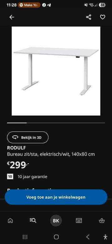RODULF Elektrisch Zit/Sta Bureau - Wit 140x80cm beschikbaar voor biedingen