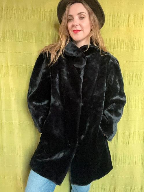 Vintage fake / faux fur / nep bontjas 36 / S / small, Kleding | Dames, Jassen | Winter, Gedragen, Maat 36 (S), Zwart, Ophalen of Verzenden