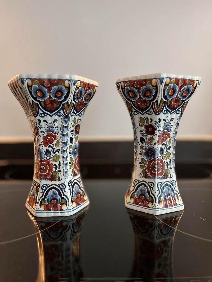 Trompetvaas set van 2 delfts porselein, Antiek en Kunst, Antiek | Vazen, Ophalen of Verzenden