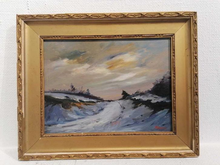 Winters landschap - Olieverf op paneel, gesigneerd, Antiek en Kunst, Kunst | Schilderijen | Klassiek, Ophalen