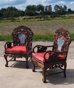Set 2 vintage Chinese stoelen houtsnijwerk Oosters, Huis en Inrichting, Orientaals, Gebruikt, Ophalen of Verzenden, Hout
