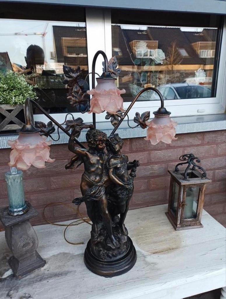 Imposante antiek lamp Auguste Moreau - brons, Antiek en Kunst, Ophalen of Verzenden