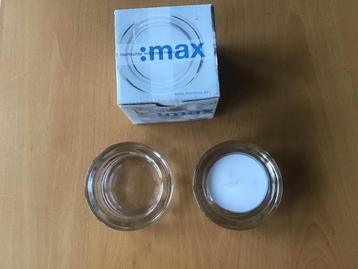 2 Grote glazen waxinelichthouders diam  8,7 cm NIEUW in doos beschikbaar voor biedingen