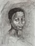 Houtskooltekening Jonge Jongen - 50x60cm, Antiek en Kunst, Ophalen of Verzenden