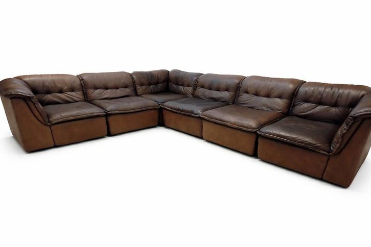 Vintage Rolf Benz 6-delige set, jaren 70, Huis en Inrichting, Banken | Complete zithoeken, Zo goed als nieuw, Leer, Ophalen