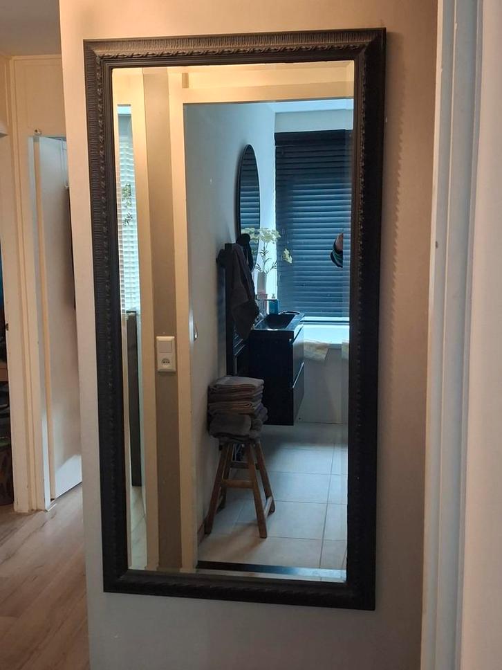 Zwarte facet geslepen spiegel - 165x83 cm, Huis en Inrichting, Woonaccessoires | Spiegels, Gebruikt, 75 tot 100 cm, 150 tot 200 cm