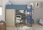 Flow hoogslaper met bureau en kast - 90x200 - Eiken/blauw