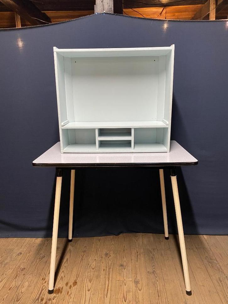 Vintage lichtblauw houten wandkastje babykamer/badkamer.., Huis en Inrichting, Kasten | Wandmeubels, Gebruikt, Minder dan 100 cm